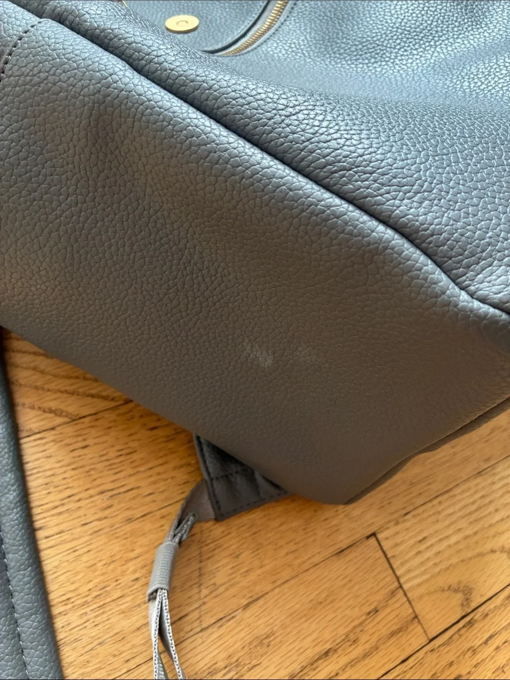 Freshly Picked Gray Leather Backpack with Gold Accents
